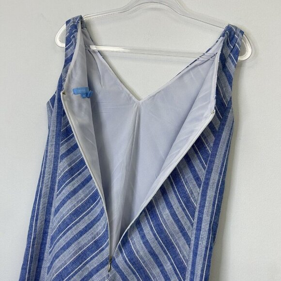 Draper James Blue Stripe Dress Women’s Size 4 Linen Sleeveless Coastal - Picture 10 of 10